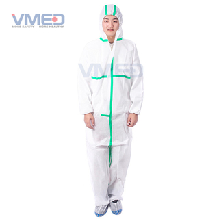 Mono desechable blanco tipo 5 y 6 SMS con tira adhesiva verde