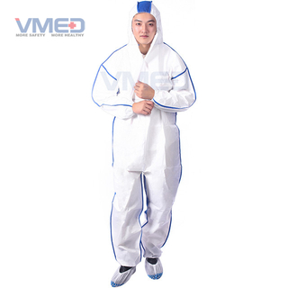 Overol blanco microporoso desechable con panel trasero azul SMS